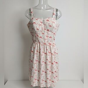 Flamingo Print White Dress